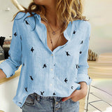 Women's Birds Print Shirts Blouses Spring Cotton Linen Plus Size 5XL Female Shirt Long Sleeve 2020 Summer Casual Ladies Blouse
