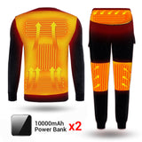 Winter Heated Underwear Fleece Lined Heating Thermal Underwear Set USB Electric Heated T-Shirts & Pants Battery Powered Ski Wear