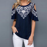 Short Flare Sleeve Print Blouse Women's Tunics Plus Size 5XL O-Neck Hollow Out Female Blouses Tops 2020 Summer Casual Lady Tunic
