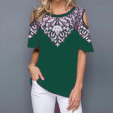 Short Flare Sleeve Print Blouse Women's Tunics Plus Size 5XL O-Neck Hollow Out Female Blouses Tops 2020 Summer Casual Lady Tunic