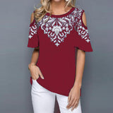 Short Flare Sleeve Print Blouse Women's Tunics Plus Size 5XL O-Neck Hollow Out Female Blouses Tops 2020 Summer Casual Lady Tunic