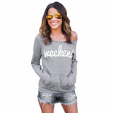 'Weekend' Strapless Long Sleeve Sweatshirt/Blouse| casual blouse |