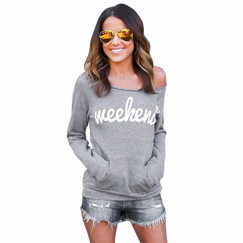 'Weekend' Strapless Long Sleeve Sweatshirt/Blouse| casual blouse |