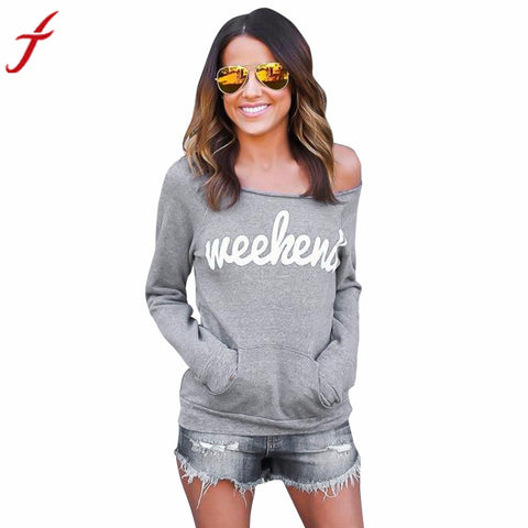 'Weekend' Strapless Long Sleeve Sweatshirt/Blouse| casual blouse |