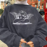 KLALIEN women angle print hoodies casual loose oversize long sleeve sweatshirts 2020 autumn winter fashion streetwear outfit
