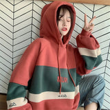 Hoodies Women Thicker Plus Velvet Students Simple Patchwork Hooded Korean Style Harajuku Womens High Quality Trendy Oversize New