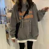 Hoodies Women Letters Medium-long Warm Harajuku Bf Womens Korean Style with Pockets Students Loose Casual New Arrivals Stylish