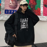 Hoodies Women Printed Thickening Hooded Plus Velvet BF Unisex Couples Pullover Sweatshirt Streetwear Hip-Hop All-match Oversize