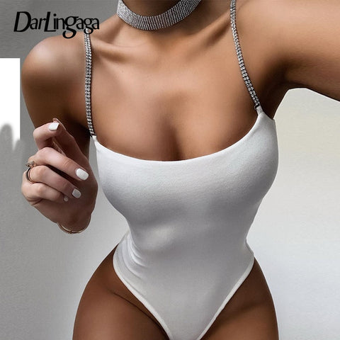 Darlingaga Rhinestone Strap Skinny Summer Bodysuit Women Fashion Sexy Bodies Club Party Bodysuits Tops Bodycon Body Sleeveless