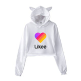 Cat Ear Pink Russia Style Likee App LIKEE Hoodies Women Cat Crop Top Hoodie Female Rainbow Sweatshirt Trendy Streetwear Hip Hop