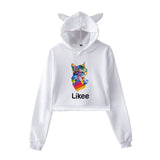 Cat Ear Pink Russia Style Likee App LIKEE Hoodies Women Cat Crop Top Hoodie Female Rainbow Sweatshirt Trendy Streetwear Hip Hop