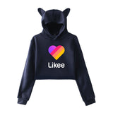 Cat Ear Pink Russia Style Likee App LIKEE Hoodies Women Cat Crop Top Hoodie Female Rainbow Sweatshirt Trendy Streetwear Hip Hop