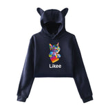 Cat Ear Pink Russia Style Likee App LIKEE Hoodies Women Cat Crop Top Hoodie Female Rainbow Sweatshirt Trendy Streetwear Hip Hop