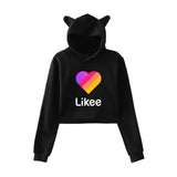 Cat Ear Pink Russia Style Likee App LIKEE Hoodies Women Cat Crop Top Hoodie Female Rainbow Sweatshirt Trendy Streetwear Hip Hop
