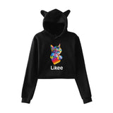 Cat Ear Pink Russia Style Likee App LIKEE Hoodies Women Cat Crop Top Hoodie Female Rainbow Sweatshirt Trendy Streetwear Hip Hop