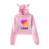 Cat Ear Pink Russia Style Likee App LIKEE Hoodies Women Cat Crop Top Hoodie Female Rainbow Sweatshirt Trendy Streetwear Hip Hop