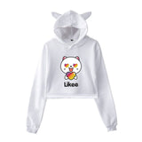 Cat Ear Pink Russia Style Likee App LIKEE Hoodies Women Cat Crop Top Hoodie Female Rainbow Sweatshirt Trendy Streetwear Hip Hop