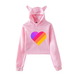Cat Ear Pink Russia Style Likee App LIKEE Hoodies Women Cat Crop Top Hoodie Female Rainbow Sweatshirt Trendy Streetwear Hip Hop