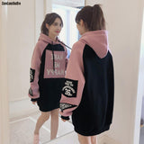 Autumn Winter Clothes Casual Fleece Loose Long Sleeve Patchwork Long Pullover Dropship Hooded Hoodies Women Sweatshirt Thick