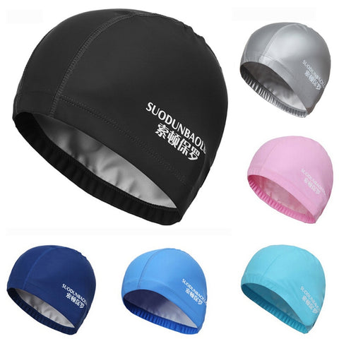 New 2020 Elastic Waterproof PU Fabric Protect Ears Long Hair Sports Swim Pool Hat Swimming Cap Free size for Men & Women Adults