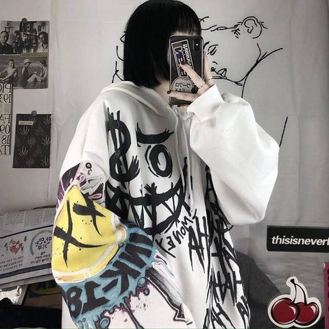 Casual Japan Cartoon Hip Hop Sweatshirts Women Spring Autumn Long Sleeve Oversize Punk Hoodies Femme Tops Sweatshirt Females
