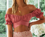 Jessie Vinson Short Sleeve Off Shoulder Crop Top Blouse Women Summer Short Sleeve Short Sexy Blouses Women Tops and Blouses 2020