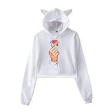 Cat Ear Pink Russia Style Likee App LIKEE Hoodies Women Cat Crop Top Hoodie Female Rainbow Sweatshirt Trendy Streetwear Hip Hop