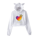 Cat Ear Pink Russia Style Likee App LIKEE Hoodies Women Cat Crop Top Hoodie Female Rainbow Sweatshirt Trendy Streetwear Hip Hop