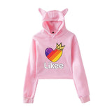 Cat Ear Pink Russia Style Likee App LIKEE Hoodies Women Cat Crop Top Hoodie Female Rainbow Sweatshirt Trendy Streetwear Hip Hop