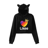 Cat Ear Pink Russia Style Likee App LIKEE Hoodies Women Cat Crop Top Hoodie Female Rainbow Sweatshirt Trendy Streetwear Hip Hop