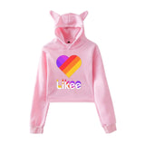 Cat Ear Pink Russia Style Likee App LIKEE Hoodies Women Cat Crop Top Hoodie Female Rainbow Sweatshirt Trendy Streetwear Hip Hop