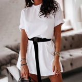 Women's Long Blouses With Belt Khaki Sport Short Sleeve Casual Female Tops 2020 Summer Fashion Streetwear Ladies Blouse