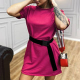 Women's Long Blouses With Belt Khaki Sport Short Sleeve Casual Female Tops 2020 Summer Fashion Streetwear Ladies Blouse