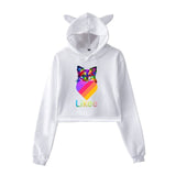 Cat Ear Pink Russia Style Likee App LIKEE Hoodies Women Cat Crop Top Hoodie Female Rainbow Sweatshirt Trendy Streetwear Hip Hop