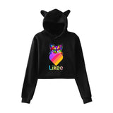 Cat Ear Pink Russia Style Likee App LIKEE Hoodies Women Cat Crop Top Hoodie Female Rainbow Sweatshirt Trendy Streetwear Hip Hop
