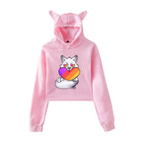 Cat Ear Pink Russia Style Likee App LIKEE Hoodies Women Cat Crop Top Hoodie Female Rainbow Sweatshirt Trendy Streetwear Hip Hop