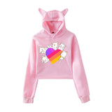 Cat Ear Pink Russia Style Likee App LIKEE Hoodies Women Cat Crop Top Hoodie Female Rainbow Sweatshirt Trendy Streetwear Hip Hop