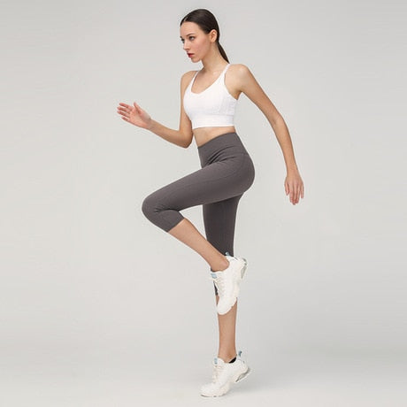 Obrix Sport Fashion Female Fitness Set Sleeveless Fitting Short Top Slinky Calf Length Leggins Health Running Jogging Dance Set
