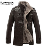 HEE GRAND 2017 High Quality New Style Fashion Male PU Leather Patchwork Fleece Jackets Men Casual Warm Overcoats MWP325