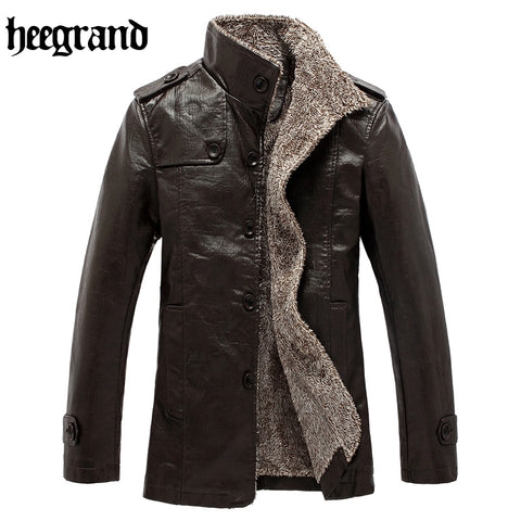 HEE GRAND 2017 High Quality New Style Fashion Male PU Leather Patchwork Fleece Jackets Men Casual Warm Overcoats MWP325