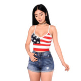 Summer American Flag Printed Camis Women Lady Striped Vest Sleeveless Mini Strapless O-Neck Tops Undershirt Casual Tank Camis