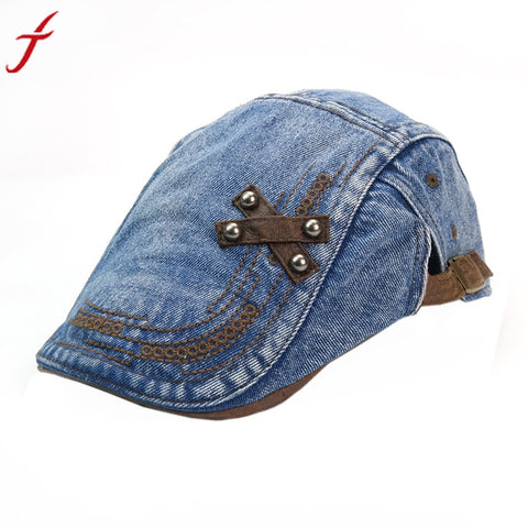 Vintage Denim Snapback Newsboy Cap