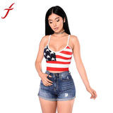 Summer American Flag Printed Camis Women Lady Striped Vest Sleeveless Mini Strapless O-Neck Tops Undershirt Casual Tank Camis