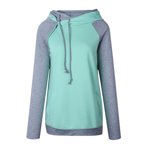 Women's Funnel Neck Collar Oblique Zipper Casual Tunic Long Sleeve Hoodie Pullover Sweatshirt for Autumn Winter