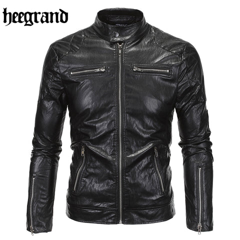 HEE GRAND 2018 New Spring Man Fashion Spliced Slim PU Motorcycle Jackets Casual Mature Men Leather Chaqueta M~5XL  MWP328
